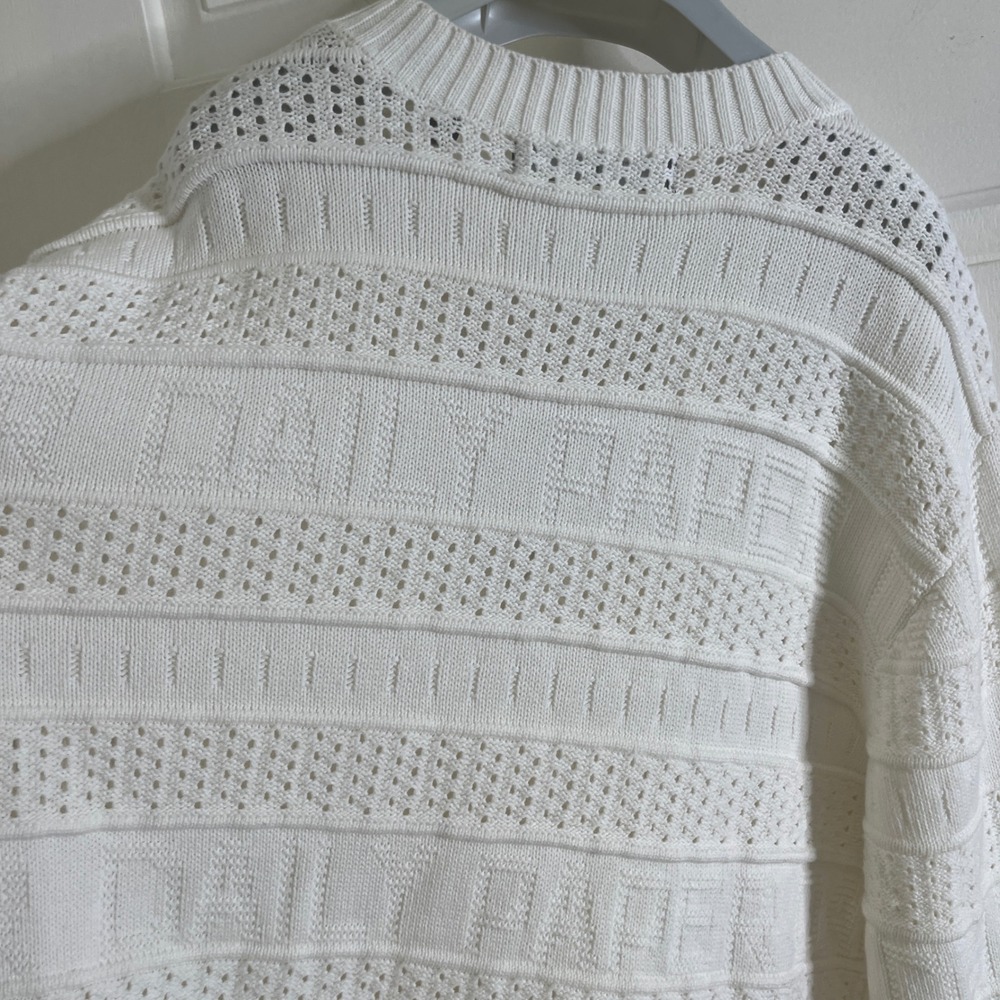 $196 Daily Paper Rajih Cotton All Over Logo Pointelle Knit Cardigan Mens L White - Picture 13 of 13